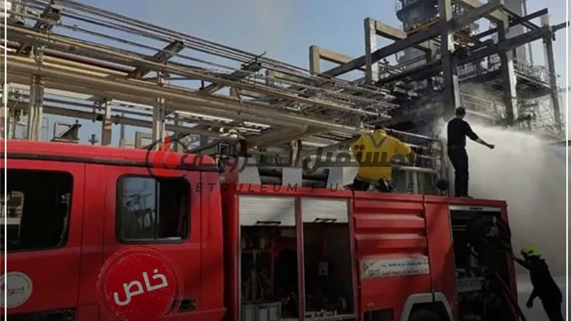 السيطرة على حريق أعلى برج التقطير بشركة الإسكندرية للبترول